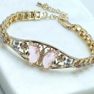 Elegant Gold and Pink Butterfly Bracelet